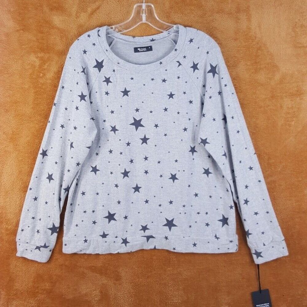 MICHEAL LAUREN Womens Sweater Medium Gray Pullover Raglan Knit Stars PERCY